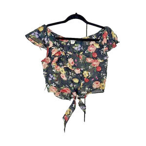 Vintage Fredrick’s of Hollywood Floral Crop Tie Top Sheer Black Size Small USA
